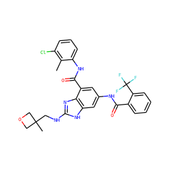 Cc1c(Cl)cccc1NC(=O)c1cc(NC(=O)c2ccccc2C(F)(F)F)cc2[nH]c(NCC3(C)COC3)nc12 ZINC000218699920