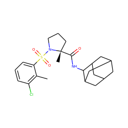 Cc1c(Cl)cccc1S(=O)(=O)N1CCC[C@]1(C)C(=O)NC1C2CC3CC(C2)CC1C3 ZINC000095576092