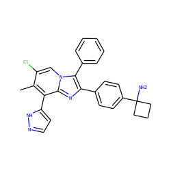 Cc1c(Cl)cn2c(-c3ccccc3)c(-c3ccc(C4(N)CCC4)cc3)nc2c1-c1ccn[nH]1 ZINC000113657054