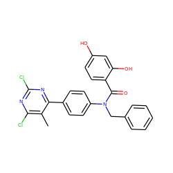 Cc1c(Cl)nc(Cl)nc1-c1ccc(N(Cc2ccccc2)C(=O)c2ccc(O)cc2O)cc1 ZINC000653676844