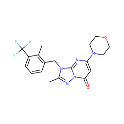 Cc1c(Cn2c(C)nn3c(=O)cc(N4CCOCC4)nc23)cccc1C(F)(F)F ZINC000084616772