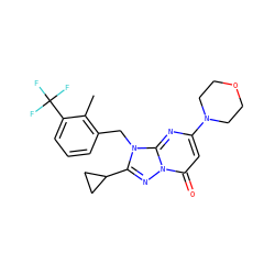 Cc1c(Cn2c(C3CC3)nn3c(=O)cc(N4CCOCC4)nc23)cccc1C(F)(F)F ZINC000084616775