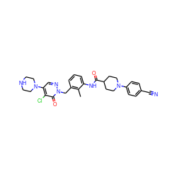 Cc1c(Cn2ncc(N3CCNCC3)c(Cl)c2=O)cccc1NC(=O)C1CCN(c2ccc(C#N)cc2)CC1 ZINC000042877003