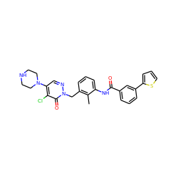 Cc1c(Cn2ncc(N3CCNCC3)c(Cl)c2=O)cccc1NC(=O)c1cccc(-c2cccs2)c1 ZINC000040918661