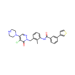 Cc1c(Cn2ncc(N3CCNCC3)c(Cl)c2=O)cccc1NC(=O)c1cccc(-c2ccsc2)c1 ZINC000040401972