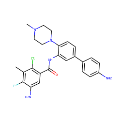 Cc1c(F)c(N)cc(C(=O)Nc2cc(-c3ccc(N)cc3)ccc2N2CCN(C)CC2)c1Cl ZINC001772608324