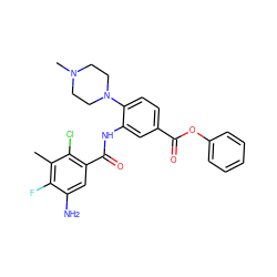 Cc1c(F)c(N)cc(C(=O)Nc2cc(C(=O)Oc3ccccc3)ccc2N2CCN(C)CC2)c1Cl ZINC001772585790