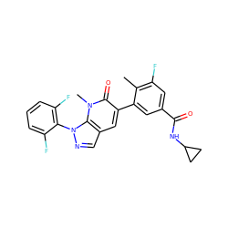 Cc1c(F)cc(C(=O)NC2CC2)cc1-c1cc2cnn(-c3c(F)cccc3F)c2n(C)c1=O ZINC000049112808