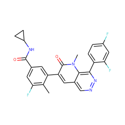 Cc1c(F)cc(C(=O)NC2CC2)cc1-c1cc2cnnc(-c3ccc(F)cc3F)c2n(C)c1=O ZINC000064416988