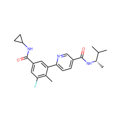 Cc1c(F)cc(C(=O)NC2CC2)cc1-c1ccc(C(=O)N[C@@H](C)C(C)C)cn1 ZINC000071294435