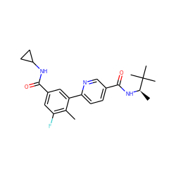 Cc1c(F)cc(C(=O)NC2CC2)cc1-c1ccc(C(=O)N[C@H](C)C(C)(C)C)cn1 ZINC000071281358