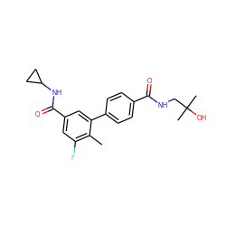 Cc1c(F)cc(C(=O)NC2CC2)cc1-c1ccc(C(=O)NCC(C)(C)O)cc1 ZINC000071282414