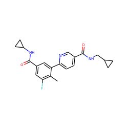 Cc1c(F)cc(C(=O)NC2CC2)cc1-c1ccc(C(=O)NCC2CC2)cn1 ZINC000071294538