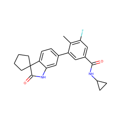 Cc1c(F)cc(C(=O)NC2CC2)cc1-c1ccc2c(c1)NC(=O)C21CCCC1 ZINC000072110025