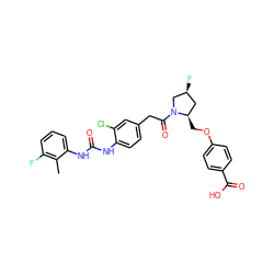 Cc1c(F)cccc1NC(=O)Nc1ccc(CC(=O)N2C[C@@H](F)C[C@H]2COc2ccc(C(=O)O)cc2)cc1Cl ZINC000044360683