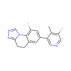 Cc1c(F)cncc1-c1cc(F)c2c(c1)CCc1nncn1-2 ZINC000145818161