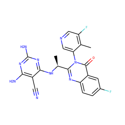 Cc1c(F)cncc1-n1c([C@H](C)Nc2nc(N)nc(N)c2C#N)nc2ccc(F)cc2c1=O ZINC000220865373