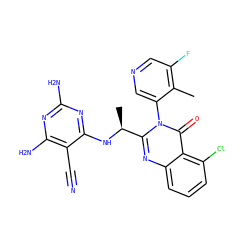 Cc1c(F)cncc1-n1c([C@H](C)Nc2nc(N)nc(N)c2C#N)nc2cccc(Cl)c2c1=O ZINC000220855860