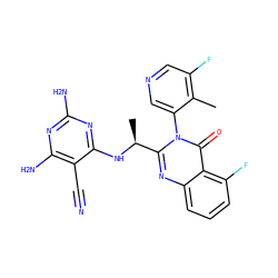 Cc1c(F)cncc1-n1c([C@H](C)Nc2nc(N)nc(N)c2C#N)nc2cccc(F)c2c1=O ZINC000220865024