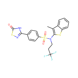 Cc1c(N(CCC(F)(F)F)S(=O)(=O)c2ccc(-c3nsc(=O)[nH]3)cc2)sc2ccccc12 ZINC000115229311