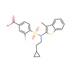 Cc1c(N(CCC2CC2)S(=O)(=O)c2ccc(C(=O)O)cc2F)sc2ccccc12 ZINC000115231208