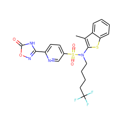 Cc1c(N(CCCCC(F)(F)F)S(=O)(=O)c2ccc(-c3noc(=O)[nH]3)nc2)sc2ccccc12 ZINC000059069159