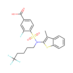 Cc1c(N(CCCCC(F)(F)F)S(=O)(=O)c2ccc(C(=O)O)cc2F)sc2ccccc12 ZINC000115235353