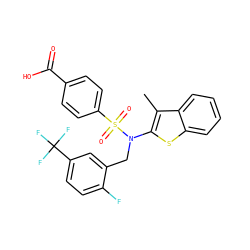 Cc1c(N(Cc2cc(C(F)(F)F)ccc2F)S(=O)(=O)c2ccc(C(=O)O)cc2)sc2ccccc12 ZINC000115232290