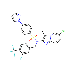 Cc1c(N(Cc2ccc(C(F)(F)F)c(F)c2)S(=O)(=O)c2ccc(-n3cccn3)cc2)nc2ccc(Cl)cn12 ZINC000167653051