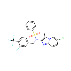 Cc1c(N(Cc2ccc(C(F)(F)F)c(F)c2)S(=O)(=O)c2ccccc2)nc2ccc(Cl)cn12 ZINC000167640242