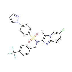 Cc1c(N(Cc2ccc(C(F)(F)F)cc2)S(=O)(=O)c2ccc(-n3cccn3)cc2)nc2ccc(Cl)cn12 ZINC000167653547