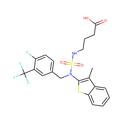 Cc1c(N(Cc2ccc(F)c(C(F)(F)F)c2)S(=O)(=O)NCCCC(=O)O)sc2ccccc12 ZINC000138892431