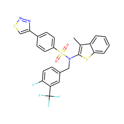 Cc1c(N(Cc2ccc(F)c(C(F)(F)F)c2)S(=O)(=O)c2ccc(-c3csnn3)cc2)sc2ccccc12 ZINC000115232757