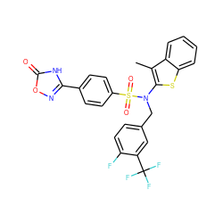 Cc1c(N(Cc2ccc(F)c(C(F)(F)F)c2)S(=O)(=O)c2ccc(-c3noc(=O)[nH]3)cc2)sc2ccccc12 ZINC000115231264