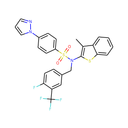 Cc1c(N(Cc2ccc(F)c(C(F)(F)F)c2)S(=O)(=O)c2ccc(-n3cccn3)cc2)sc2ccccc12 ZINC000115231664