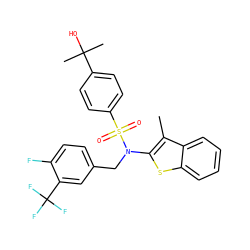 Cc1c(N(Cc2ccc(F)c(C(F)(F)F)c2)S(=O)(=O)c2ccc(C(C)(C)O)cc2)sc2ccccc12 ZINC000115235451