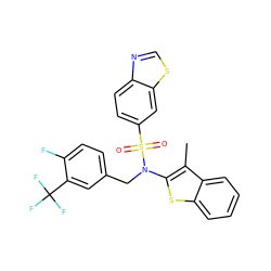 Cc1c(N(Cc2ccc(F)c(C(F)(F)F)c2)S(=O)(=O)c2ccc3ncsc3c2)sc2ccccc12 ZINC000115231292