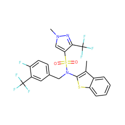 Cc1c(N(Cc2ccc(F)c(C(F)(F)F)c2)S(=O)(=O)c2cn(C)nc2C(F)(F)F)sc2ccccc12 ZINC000115231599