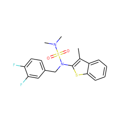 Cc1c(N(Cc2ccc(F)c(F)c2)S(=O)(=O)N(C)C)sc2ccccc12 ZINC000115232106