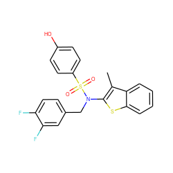 Cc1c(N(Cc2ccc(F)c(F)c2)S(=O)(=O)c2ccc(O)cc2)sc2ccccc12 ZINC000115231413