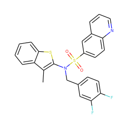 Cc1c(N(Cc2ccc(F)c(F)c2)S(=O)(=O)c2ccc3ncccc3c2)sc2ccccc12 ZINC000115230433