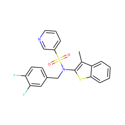 Cc1c(N(Cc2ccc(F)c(F)c2)S(=O)(=O)c2cccnc2)sc2ccccc12 ZINC000115231373