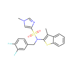 Cc1c(N(Cc2ccc(F)c(F)c2)S(=O)(=O)c2cn(C)cn2)sc2ccccc12 ZINC000115232755