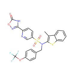 Cc1c(N(Cc2ccc(OC(F)(F)F)cc2)S(=O)(=O)c2ccc(-c3noc(=O)[nH]3)nc2)sc2ccccc12 ZINC001772649790