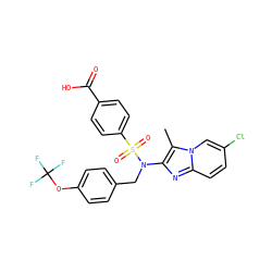 Cc1c(N(Cc2ccc(OC(F)(F)F)cc2)S(=O)(=O)c2ccc(C(=O)O)cc2)nc2ccc(Cl)cn12 ZINC000147691504