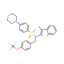 Cc1c(N(Cc2ccc(OC(F)(F)F)cc2)S(=O)(=O)c2ccc(N3CCOCC3)cc2)sc2ccccc12 ZINC000115235546