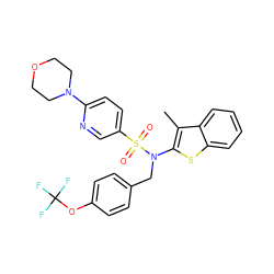 Cc1c(N(Cc2ccc(OC(F)(F)F)cc2)S(=O)(=O)c2ccc(N3CCOCC3)nc2)sc2ccccc12 ZINC001772629477