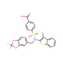 Cc1c(N(Cc2ccc3c(c2)OC(F)(F)O3)S(=O)(=O)c2ccc(C(=O)O)cc2)sc2ccccc12 ZINC000115230716