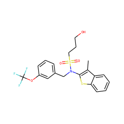 Cc1c(N(Cc2cccc(OC(F)(F)F)c2)S(=O)(=O)CCCO)sc2ccccc12 ZINC000115234578