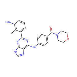 Cc1c(N)cccc1-c1nc(Nc2ccc(C(=O)N3CCOCC3)cc2)c2nc[nH]c2n1 ZINC000169341178